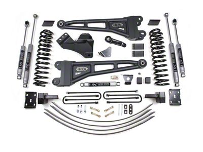 BDS 6-Inch Radius Arm Suspension Lift Kit with 4-Inch Rear Lift Blocks, Add-A-Leaf and NX2 Nitro Shocks (05-07 4WD 6.0L Powerstroke F-250 Super Duty w/ Factory Overload Springs)