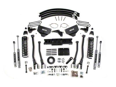 BDS 8-Inch 4-Link Suspension Lift Kit with 5-Inch Rear Lift Blocks, Add-a-Leaf and NX2 Nitro Shocks (13-18 4WD 6.7L RAM 3500 w/ 8-Bolt Indexing Ring)