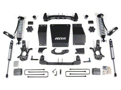 BDS 4-Inch Suspension Lift Kit with Rear Lift Blocks, FOX 2.5 DSC Coil-Overs and FOX 2.0 Performance Shocks (14-18 4WD Sierra 1500 w/ Stock Cast Steel Control Arms)