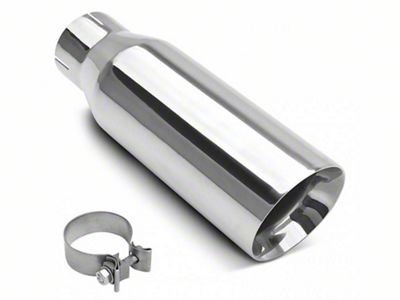 Angled Cut Rolled End Round Exhaust Tip; 4-Inch; Polished (Fits 2.75-Inch Tailpipe)