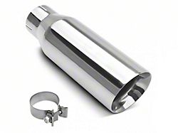 Angled Cut Rolled End Round Exhaust Tip; 4-Inch; Polished (Fits 2.75-Inch Tailpipe)