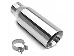 Angled Cut Rolled End Round Exhaust Tip; 4-Inch; Polished (Fits 2.75-Inch Tailpipe)