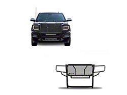 Rugged Grille Guard; Black Steel Modular; Includes 20-Inch Single LED Light Bar with Wiring Harness, Mounting Brackets and Hardware (14-18 Sierra 1500)