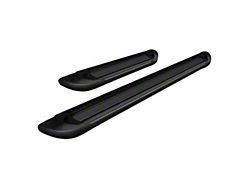 Running Boards; Black Aluminum Rocker Panel Mount; 6-Inch Stripe Step Pad (19-25 Sierra 1500 Crew Cab)