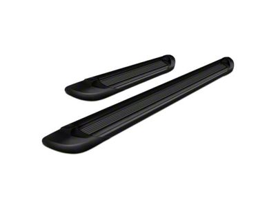 Running Boards; Black Aluminum Rocker Panel Mount; 6-Inch Stripe Step Pad (19-25 Silverado 1500 Crew Cab)