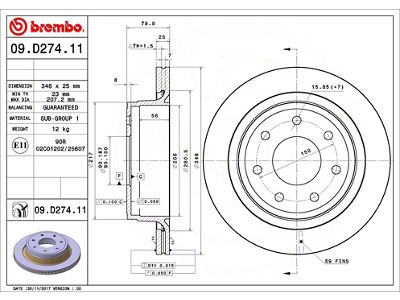 Brembo Vented 6-Lug Rotor; Rear (12-14 F-150 w/ Heavy Duty Payload Package)