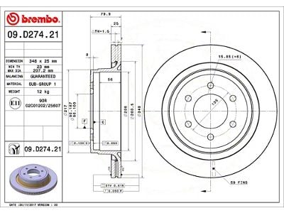 Brembo Vented 6-Lug Rotor; Rear (12-14 F-150 w/o Heavy Duty Payload Package; 15-20 F-150 w/ Manual Parking Brake)