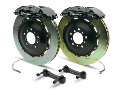 Brembo GT Series 4-Piston Rear Big Brake Kit with 2-Piece Slotted Rotors; Black Calipers (07-13 Sierra 1500)