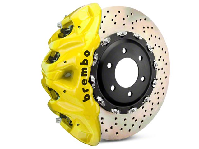 Brembo GT Series 8-Piston Front Big Brake Kit with 2-Piece Cross Drilled Rotors; Yellow Calipers (07-18 Silverado 1500)