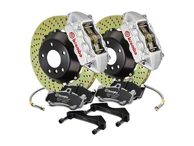 Brembo GT Series 4-Piston Rear Big Brake Kit with 2-Piece Cross Drilled Rotors; Silver Calipers (00-06 Sierra 1500)