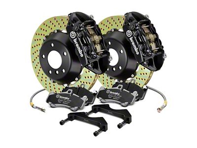 Brembo GT Series 4-Piston Front Big Brake Kit with 14-Inch 2-Piece Cross Drilled Rotors; Black Calipers (00-06 Sierra 1500)