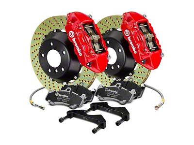 Brembo GT Series 4-Piston Rear Big Brake Kit with 2-Piece Cross Drilled Rotors; Red Calipers (00-06 Silverado 1500)