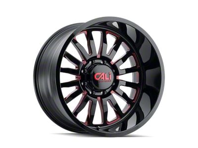 Cali Off-Road Summit Gloss Black Milled with Prism Red 8-Lug Wheel; 20x9; 0mm Offset (01-06 Sierra 2500 HD)