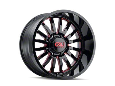 Cali Off-Road Summit Gloss Black Milled with Prism Red 8-Lug Wheel; 22x12; -51mm Offset (01-06 Sierra 2500 HD)