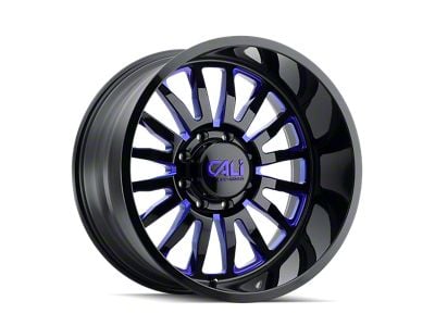 Cali Off-Road Summit Gloss Black Milled with Prism Blue 8-Lug Wheel; 24x14; -76mm Offset (01-06 Sierra 3500 HD SRW)