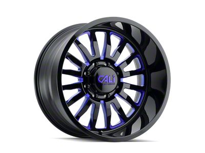 Cali Off-Road Summit Gloss Black Milled with Prism Blue 8-Lug Wheel; 20x9; 0mm Offset (01-06 Silverado 2500 HD)