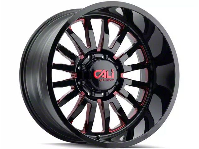 Cali Off-Road Summit Gloss Black with Red Milled Spokes 6-Lug Wheel; 20x9; 0mm Offset (19-24 Sierra 1500)