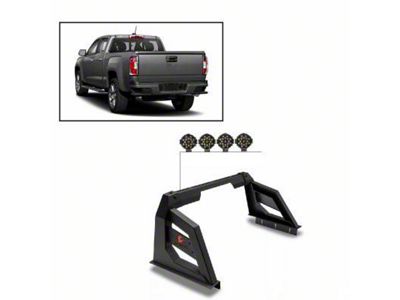 Armour Roll Bar with 7-Inch Black Round LED Lights; Black (15-22 Canyon)