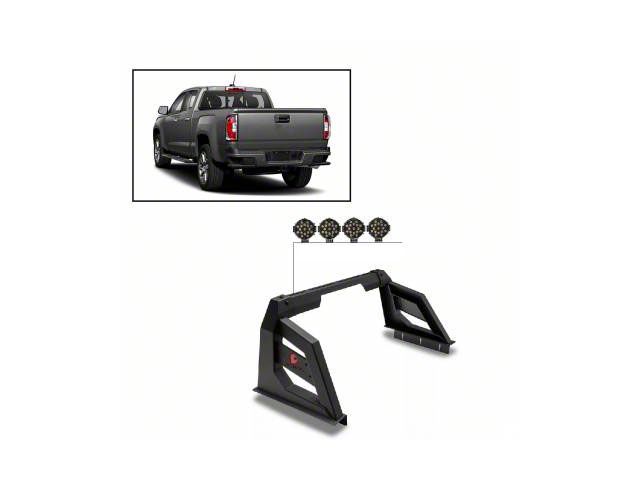 Armour Roll Bar with 7-Inch Black Round LED Lights; Black (15-22 Canyon)