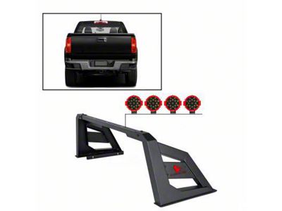 Armour Roll Bar with 7-Inch Red Round LED Lights; Black (15-22 Canyon)