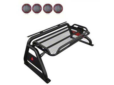 Atlas Roll Bar with 5.30-Inch Red Round Flood LED Lights; Black (15-22 Canyon)
