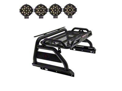Atlas Roll Bar with 7-Inch Black Round LED Lights for Tonneau Cover; Black (15-22 Canyon)
