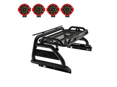 Atlas Roll Bar with 7-Inch Red Round LED Lights for Tonneau Cover; Black (15-22 Canyon)