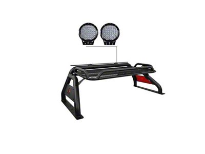 Atlas Roll Bar with 9-Inch Black Round LED Lights; Black (15-22 Canyon)