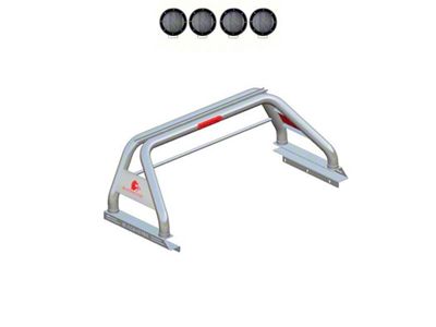 Classic Roll Bar for Tonneau Cover with 5.30-Inch Black Round Flood LED Lights; Stainless Steel (15-22 Canyon)