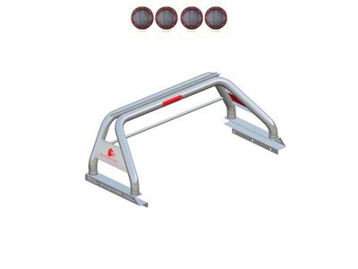 Classic Roll Bar for Tonneau Cover with 5.30-Inch Red Round Flood LED Lights; Stainless Steel (15-22 Canyon)