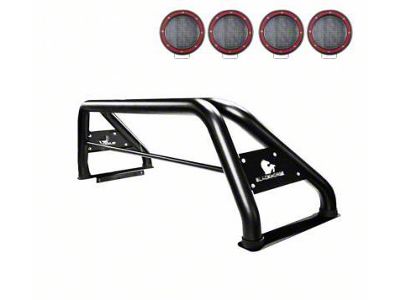 Classic Roll Bar with 5.30-Inch Red Round LED Lights; Black (15-25 Canyon)