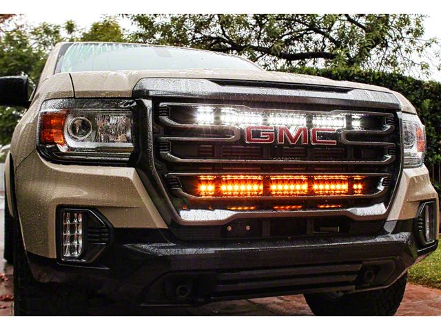 Dual 30-Inch Amber and White LED Light Bars with Grille Mounting Brackets (21-22 Canyon)