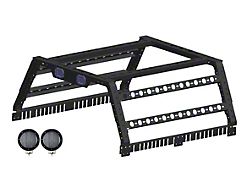 Overland Utility Bed Rack with Black 5.30-Inch Round LED Lights; Black (15-20 Canyon)