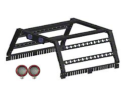 Overland Utility Bed Rack with Red 5.30-Inch Round LED Lights; Black (15-20 Canyon)