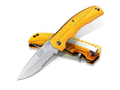 CAT 8-Inch Drop Point Serrated Folding Knife (Universal; Some Adaptation May Be Required)