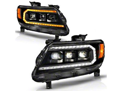 Full LED Projector Headlights with DRL, Initiation and Sequential; Black Housing; Clear Lens (15-22 Colorado w/ Factory Halogen Headlights)