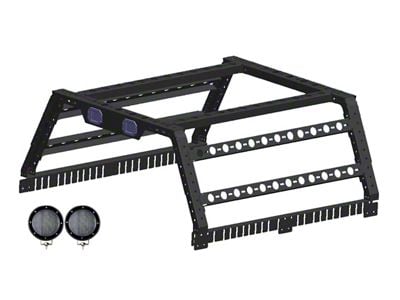 Overland Utility Bed Rack with Black 5.30-Inch Round LED Lights; Black (15-20 Colorado)