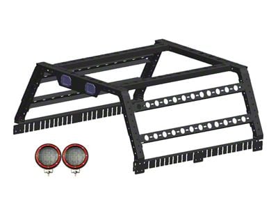 Overland Utility Bed Rack with Red 5.30-Inch Round LED Lights; Black (15-20 Colorado)