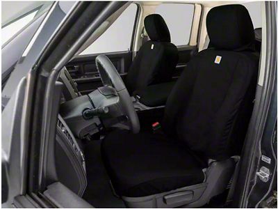Covercraft Carhartt Super Dux SeatSaver Custom Front Row Seat Covers; Black (23-24 F-250 Super Duty w/ Bucket Seats & w/o B&O Sound System)
