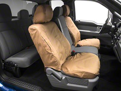 Covercraft Seat Saver Polycotton Custom Front Row Seat Covers; Tan (11-16 F-250 Super Duty w/ Bucket Seats)