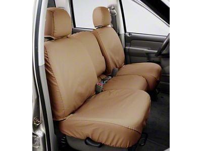 Covercraft Seat Saver Polycotton Custom Front Row Seat Covers; Tan (09-12 RAM 1500 w/ Bench Seat, Fold-Down Center Console & Center Seat Cushion Storage)
