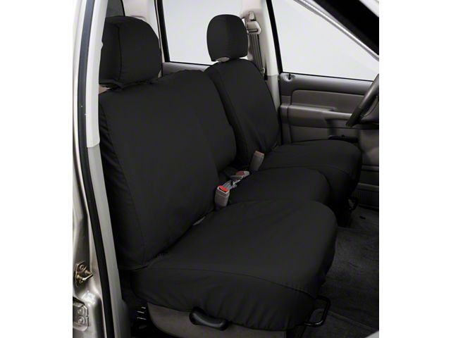 Covercraft Seat Saver Polycotton Custom Front Row Seat Covers; Charcoal (20-24 Silverado 2500 HD w/ Bench Seat & Fold-Down Console w/ Lid & Under Center Seat Storage)