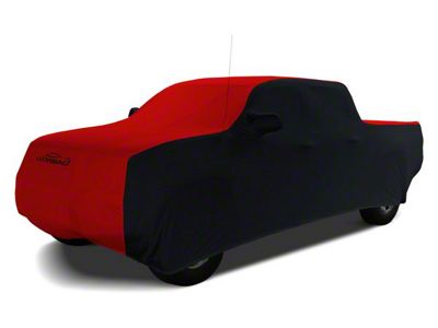 Coverking Satin Stretch Indoor Car Cover; Black/Red (21-24 F-150 SuperCrew w/ 5-1/2-Foot Bed & Non-Towing Mirrors)