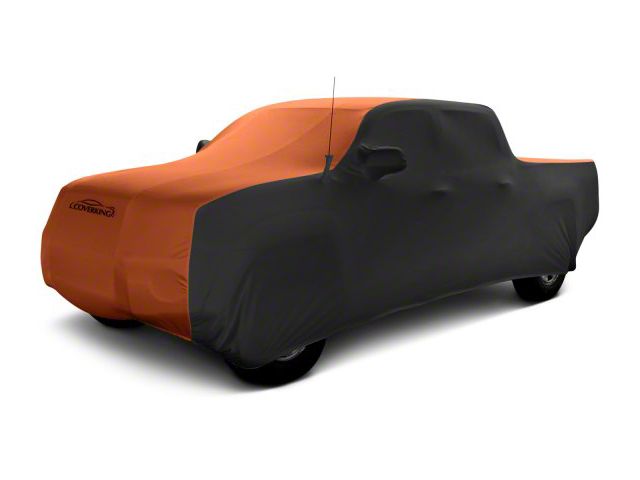 Coverking Satin Stretch Indoor Car Cover; Black/Inferno Orange (17-22 F-250 Super Duty SuperCrew w/ Towing Mirrors)