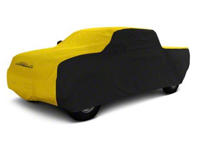 Coverking Stormproof Car Cover with Rear Roof Shark Fin Antenna Pocket; Black/Yellow (19-24 RAM 2500 Crew Cab w/ 6.4-Foot Box)