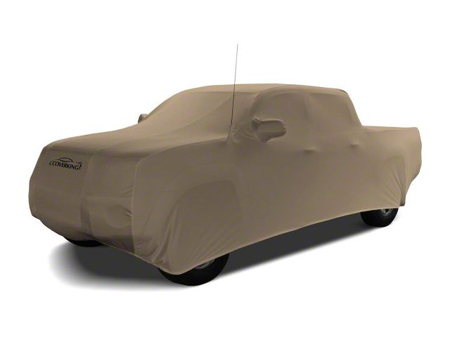 Coverking Satin Stretch Indoor Car Cover with Rear Roof Shark Fin Antenna Pocket; Sahara Tan (19-24 RAM 3500 Crew Cab w/ 6.4-Foot Box)