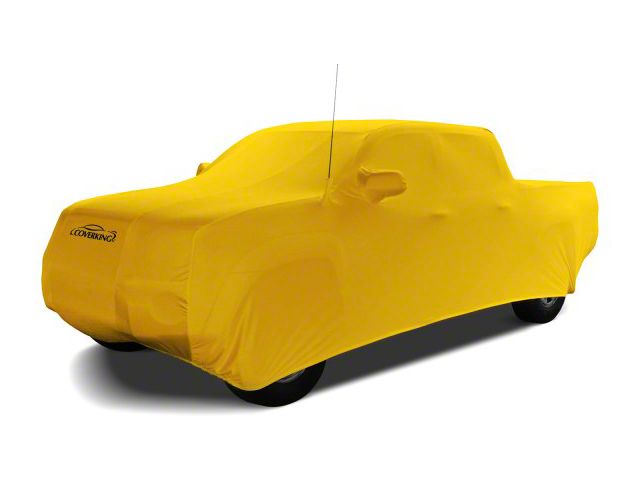 Coverking Satin Stretch Indoor Car Cover with Roof Shark Fin Antenna Pocket; Velocity Yellow (19-24 RAM 3500 Crew Cab w/ 6.4-Foot Box)