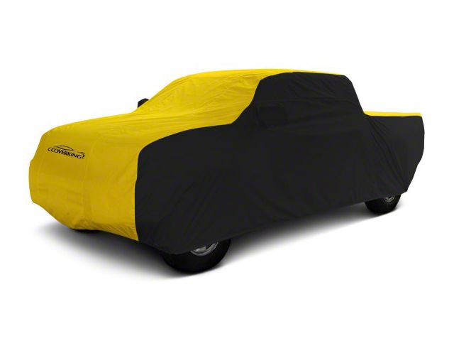 Coverking Stormproof Car Cover with Roof Shark Fin Antenna Pocket; Black/Yellow (19-24 RAM 3500 Crew Cab w/ 6.4-Foot Box)