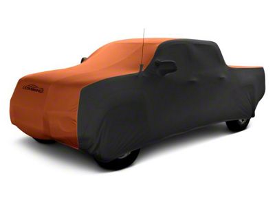 Coverking Satin Stretch Indoor Car Cover; Black/Inferno Orange (19-24 Silverado 1500 Crew Cab w/ Non-Towing Mirrors)