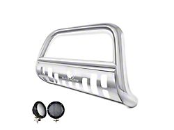 Bull Bar with 5.30-Inch Black Round Flood LED Lights; Stainless Steel (97-04 Dakota)